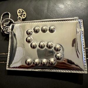 Tory Burch Monogram Card Coin Purse mirrored silver W/ “S”Letter  5"X3"
